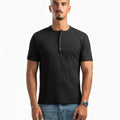 Men – Essential Henley in Black, front view (cover)