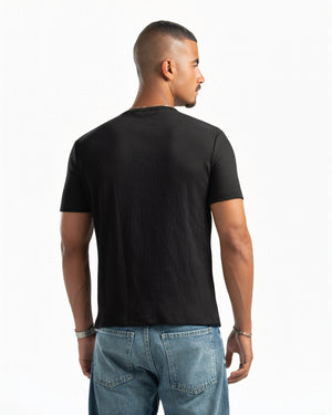 Men – Essential Henley in Black, back view (cover)