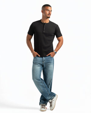 Men – Essential Henley in Black, full-length