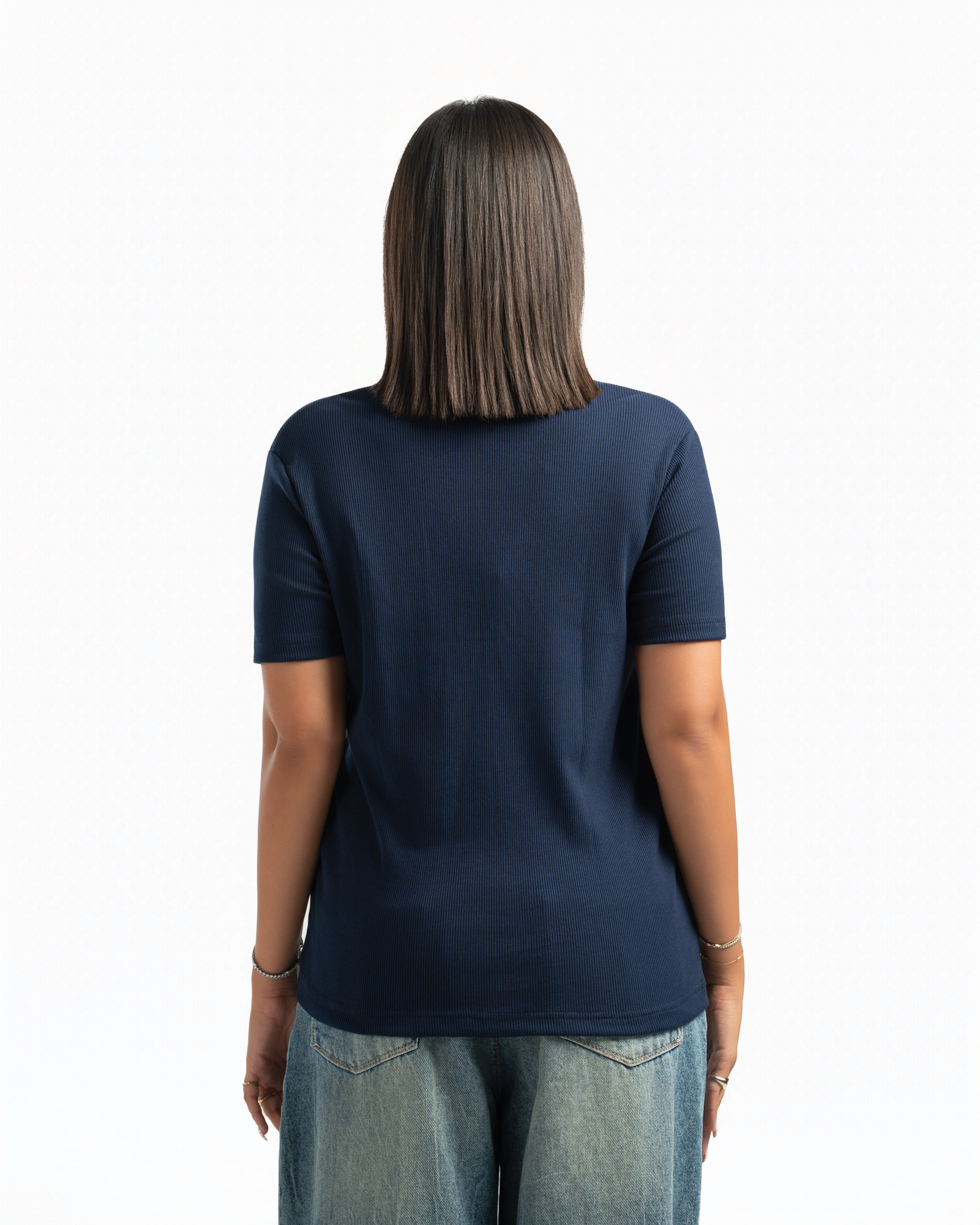 Women – Essential Henley in Navy, back view (cover)