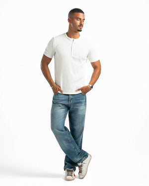 Men – Essential Henley in White, full-length