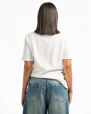 Women – Essential Henley in White, back view (cover)