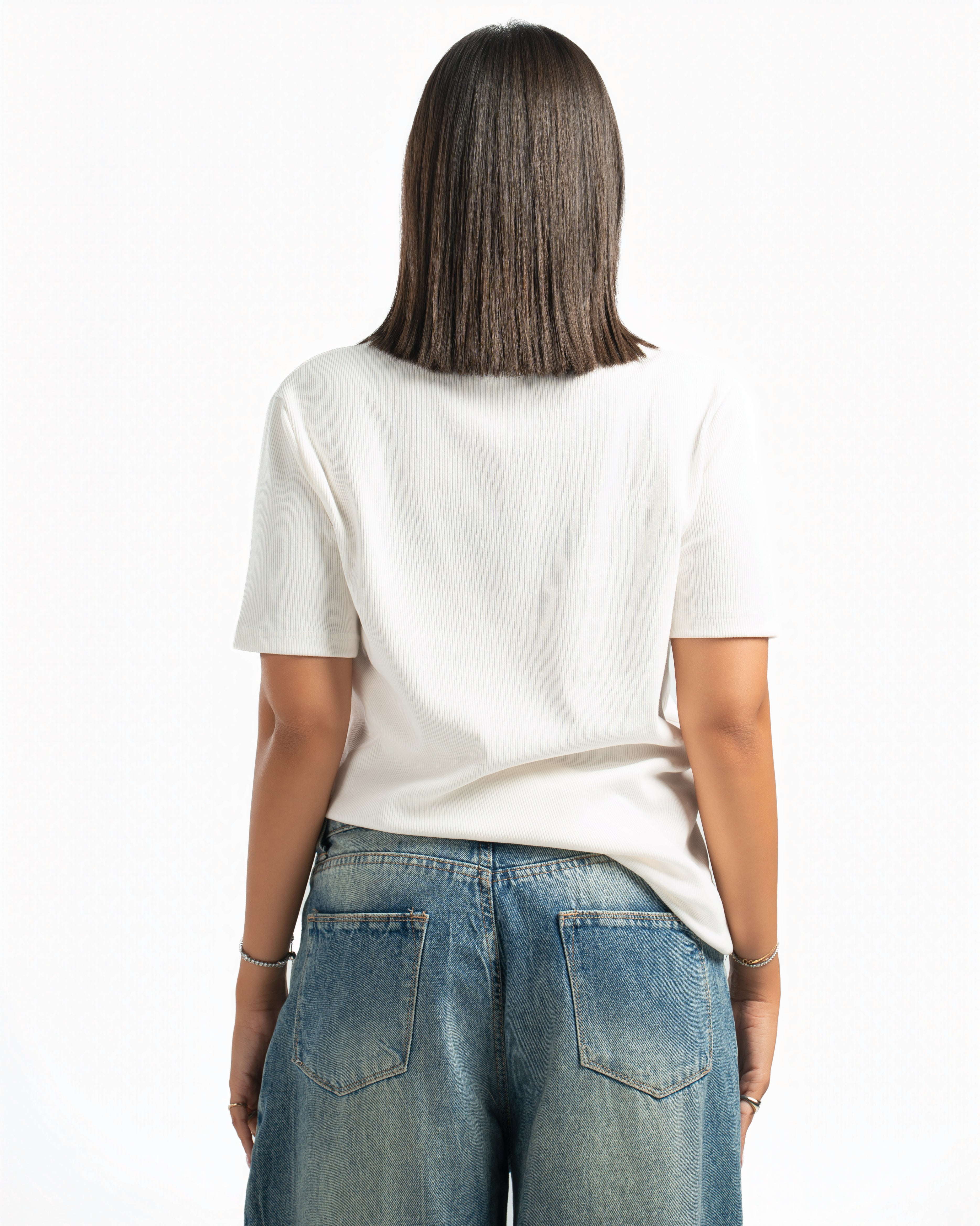 Women – Essential Henley in White, back view (cover)