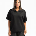 Women – Open-Collar Polo in Black, front view (cover)