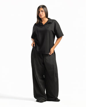 Women – Open-Collar Polo in Black, full-length