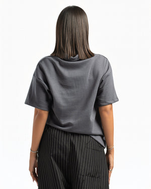 Women – Open-Collar Polo in Charcoal, back view (cover)