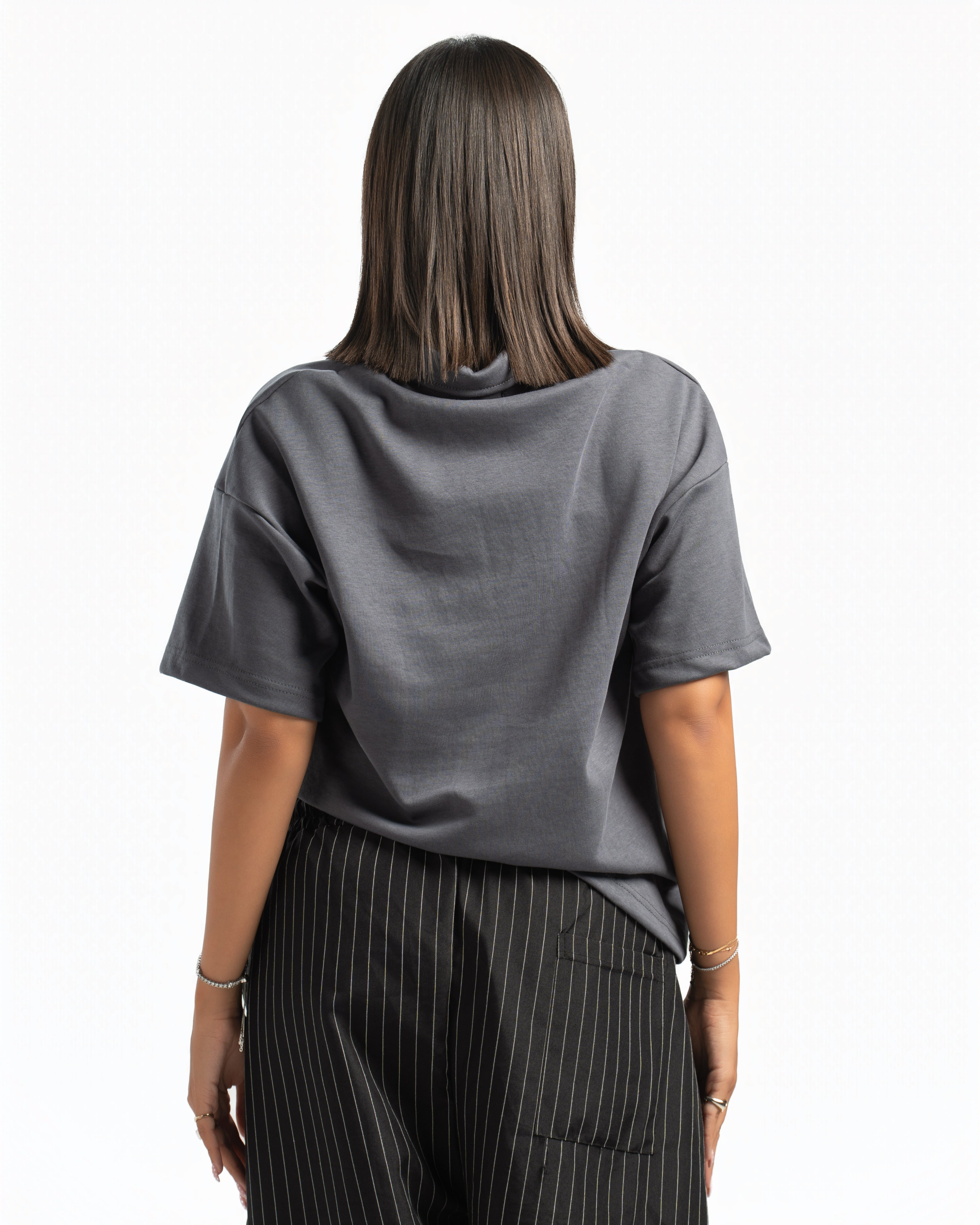 Women – Open-Collar Polo in Charcoal, back view (cover)