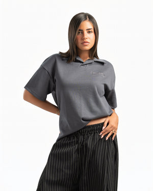 Women – Open-Collar Polo in Charcoal, styled (cover)