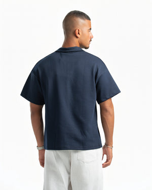 Men – Open-Collar Polo in Navy, back view (cover)