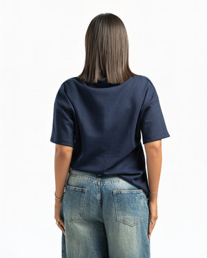 Women – Open-Collar Polo in Navy, back view (cover)