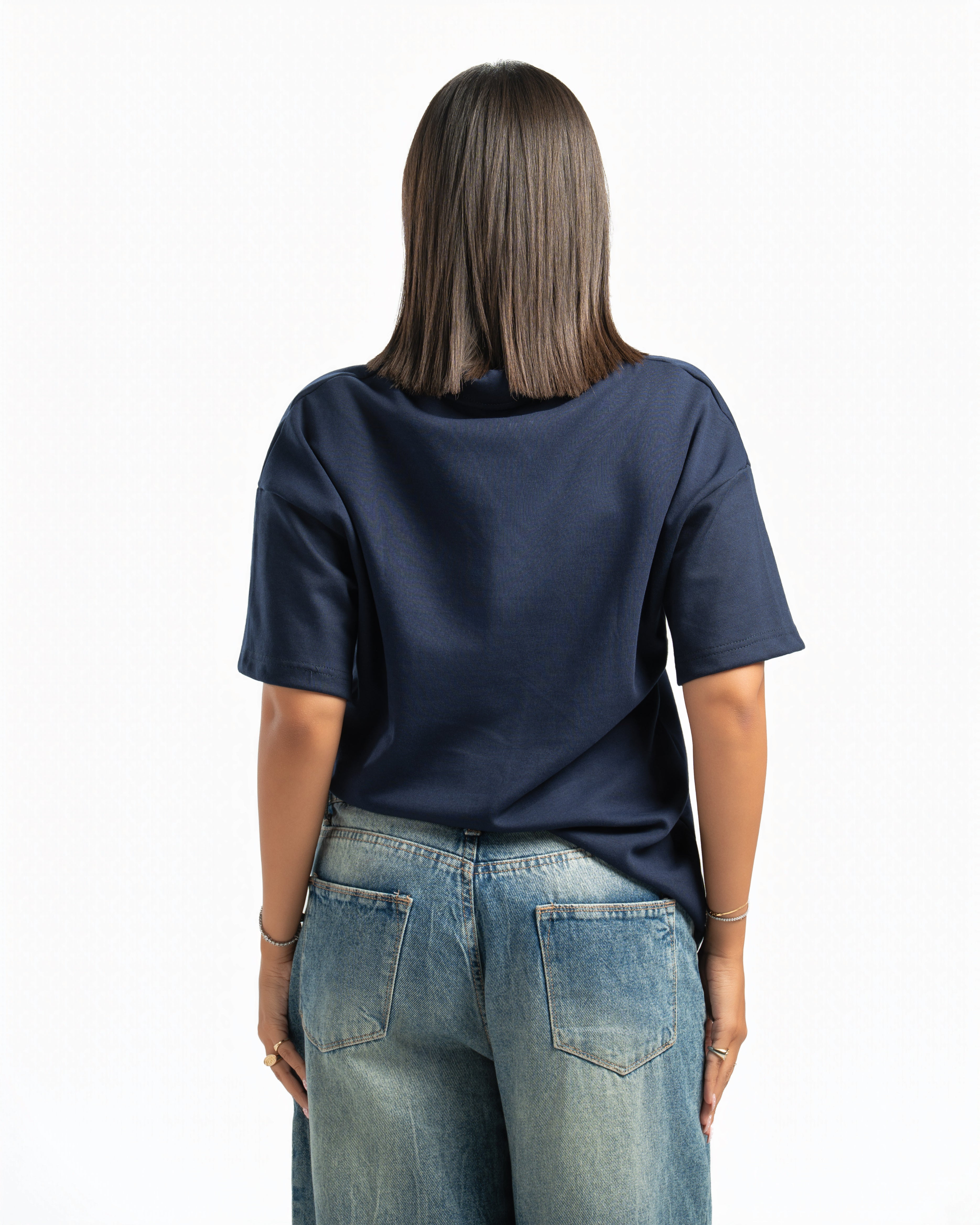 Women – Open-Collar Polo in Navy, back view (cover)