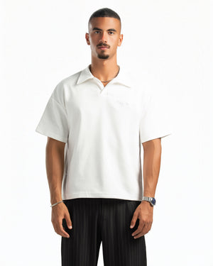 Men – Open-Collar Polo in White, front view (cover)