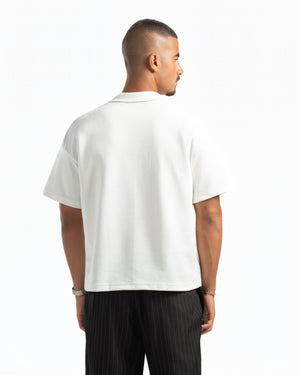 Men – Open-Collar Polo in White, back view (cover)