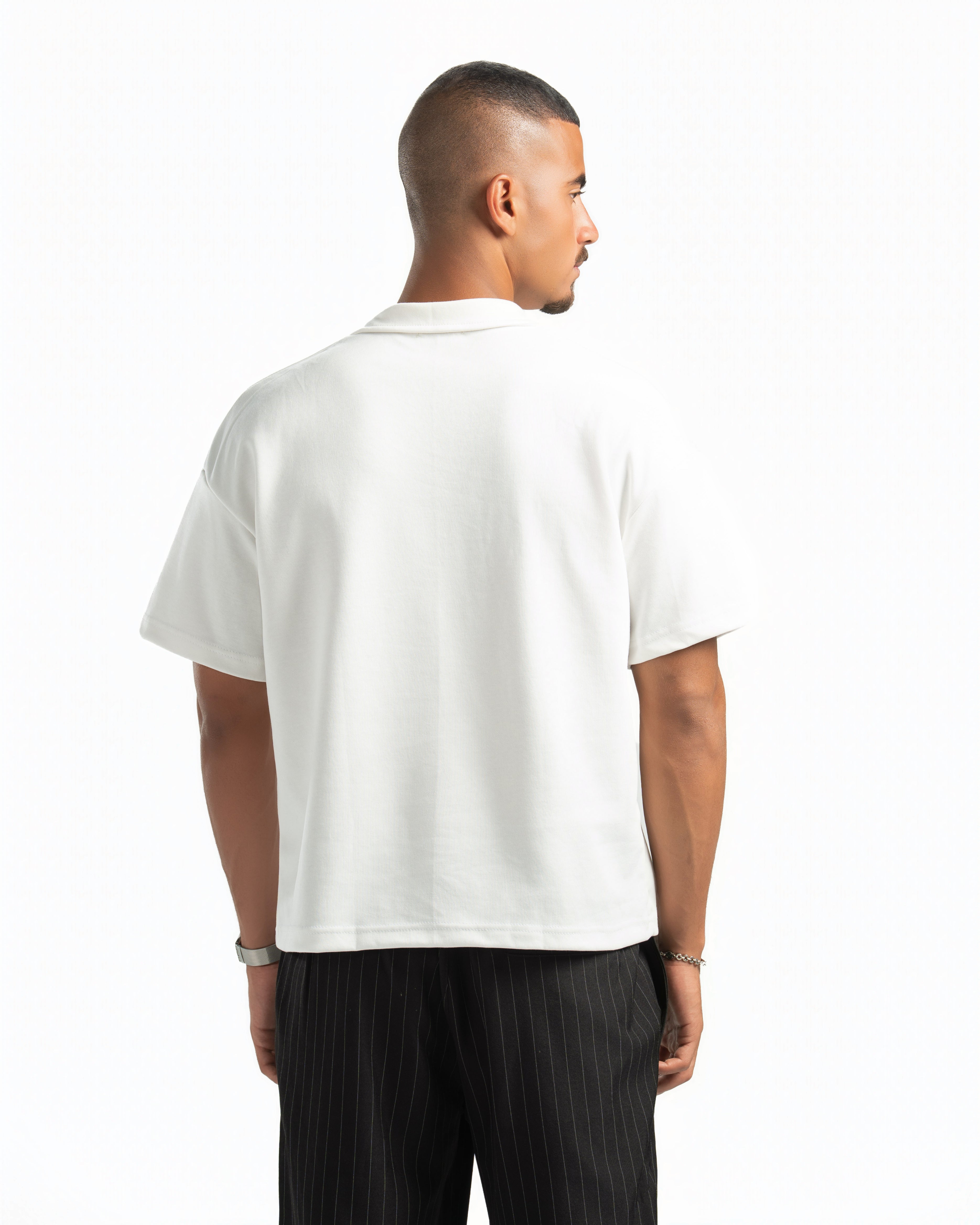Men – Open-Collar Polo in White, back view (cover)