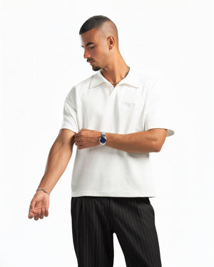 Men – Open-Collar Polo in White, styled (cover)