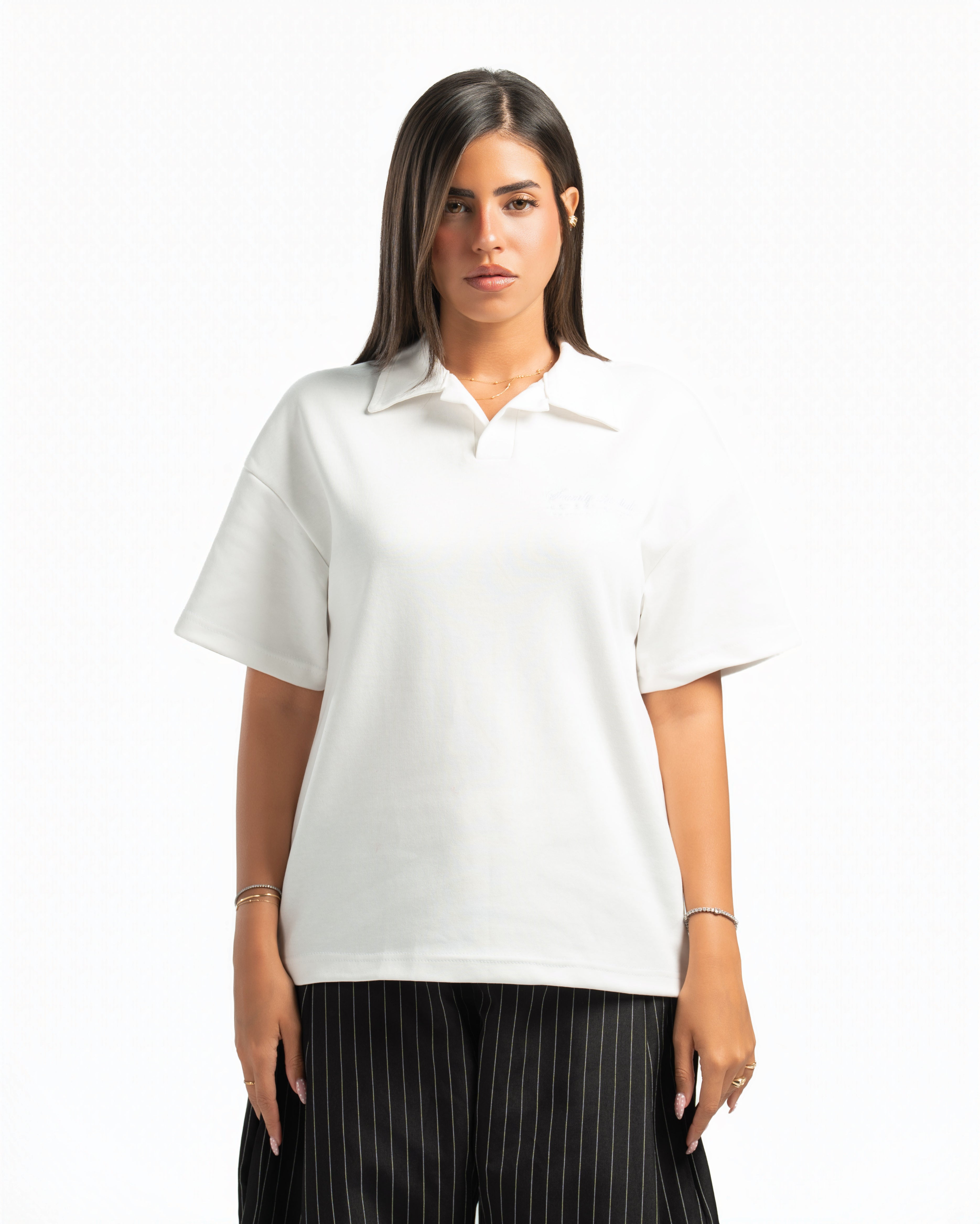 Women – Open-Collar Polo in White, front view (cover)