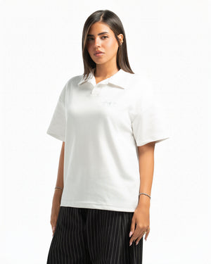 Women – Open-Collar Polo in White, side view (cover)