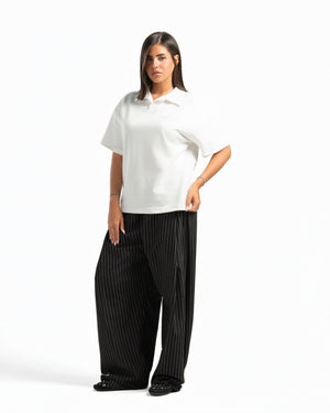 Women – Open-Collar Polo in White, full-length