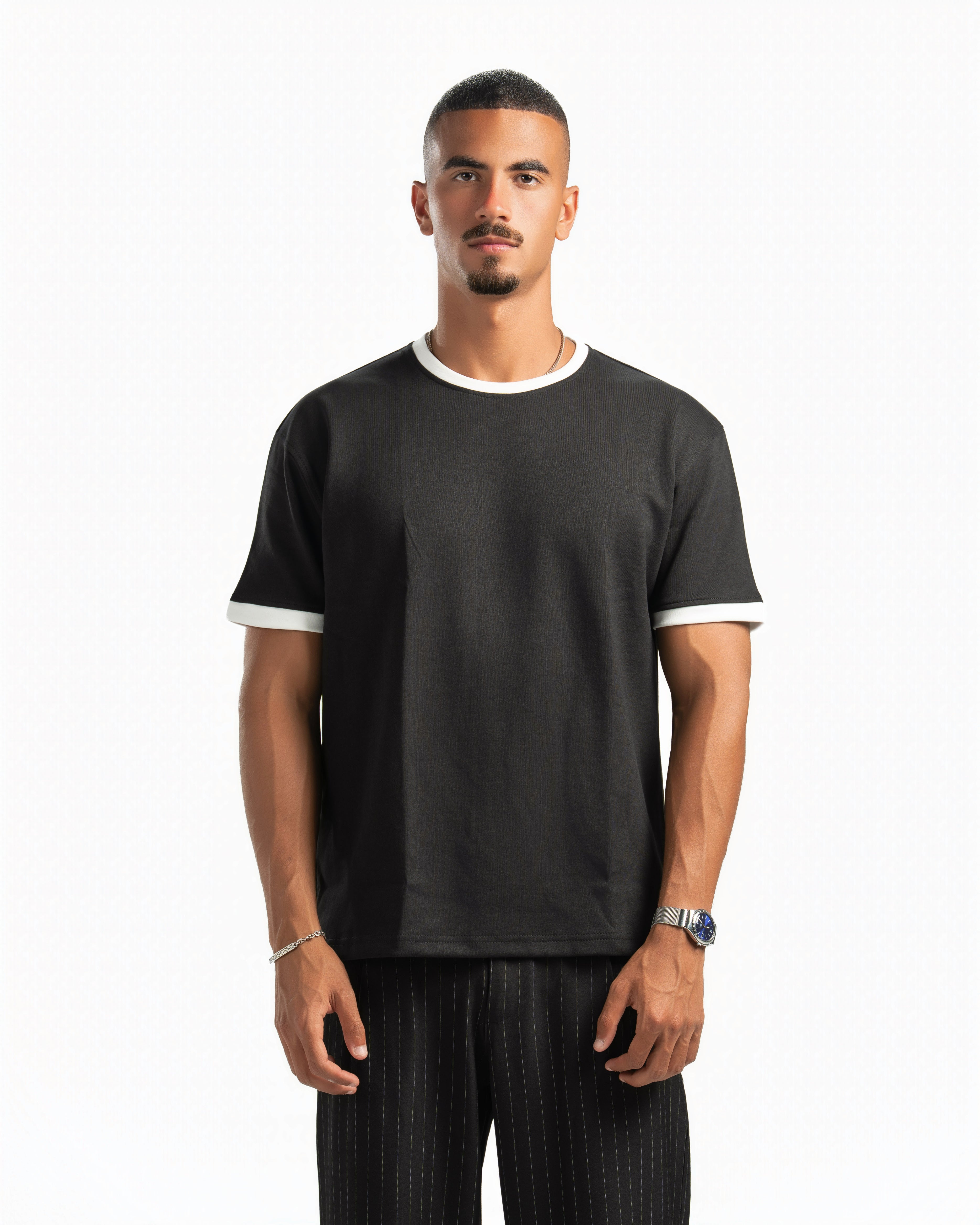 Men – Ringer Tee in Black, front view (cover)