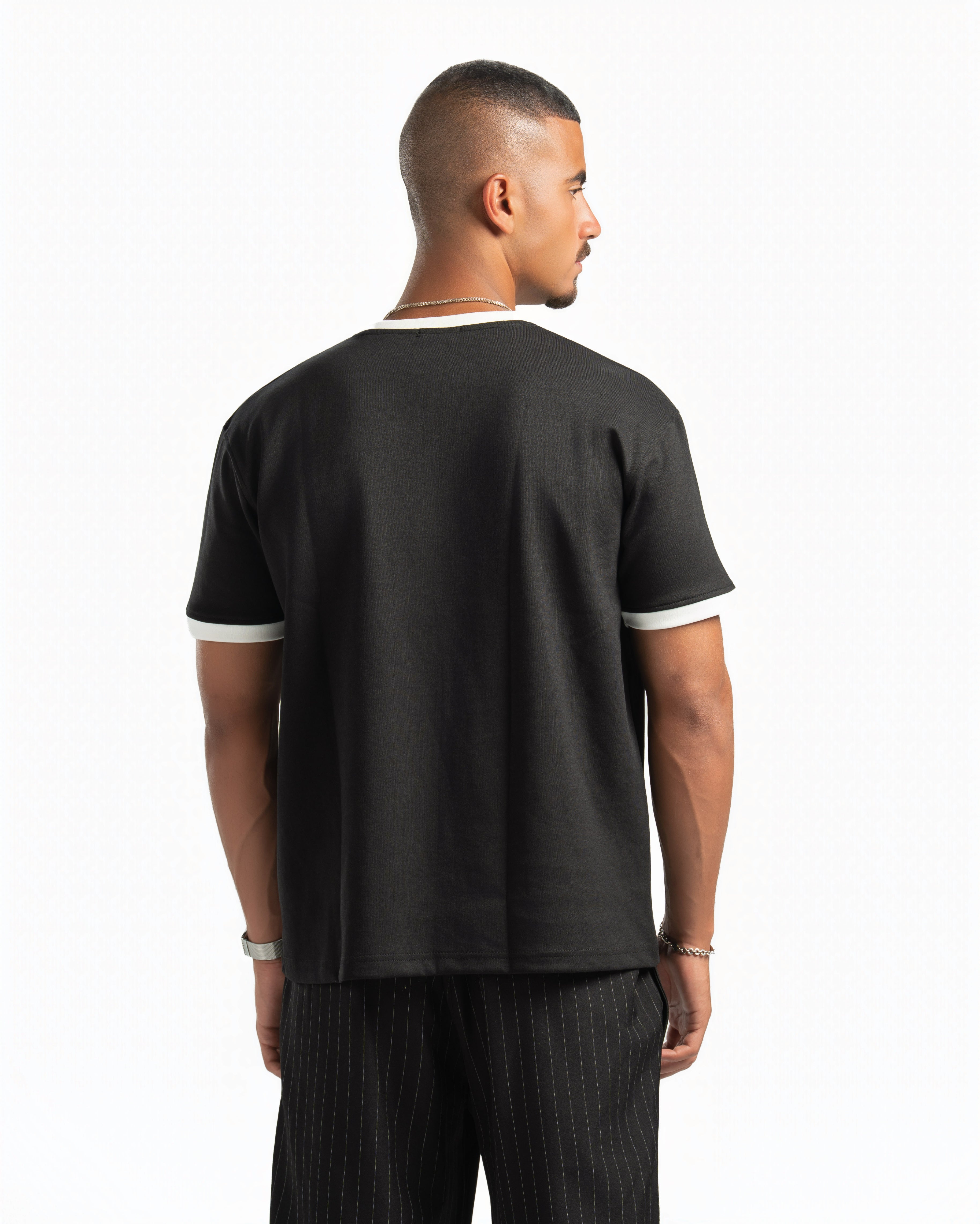 Men – Ringer Tee in Black, back view (cover)