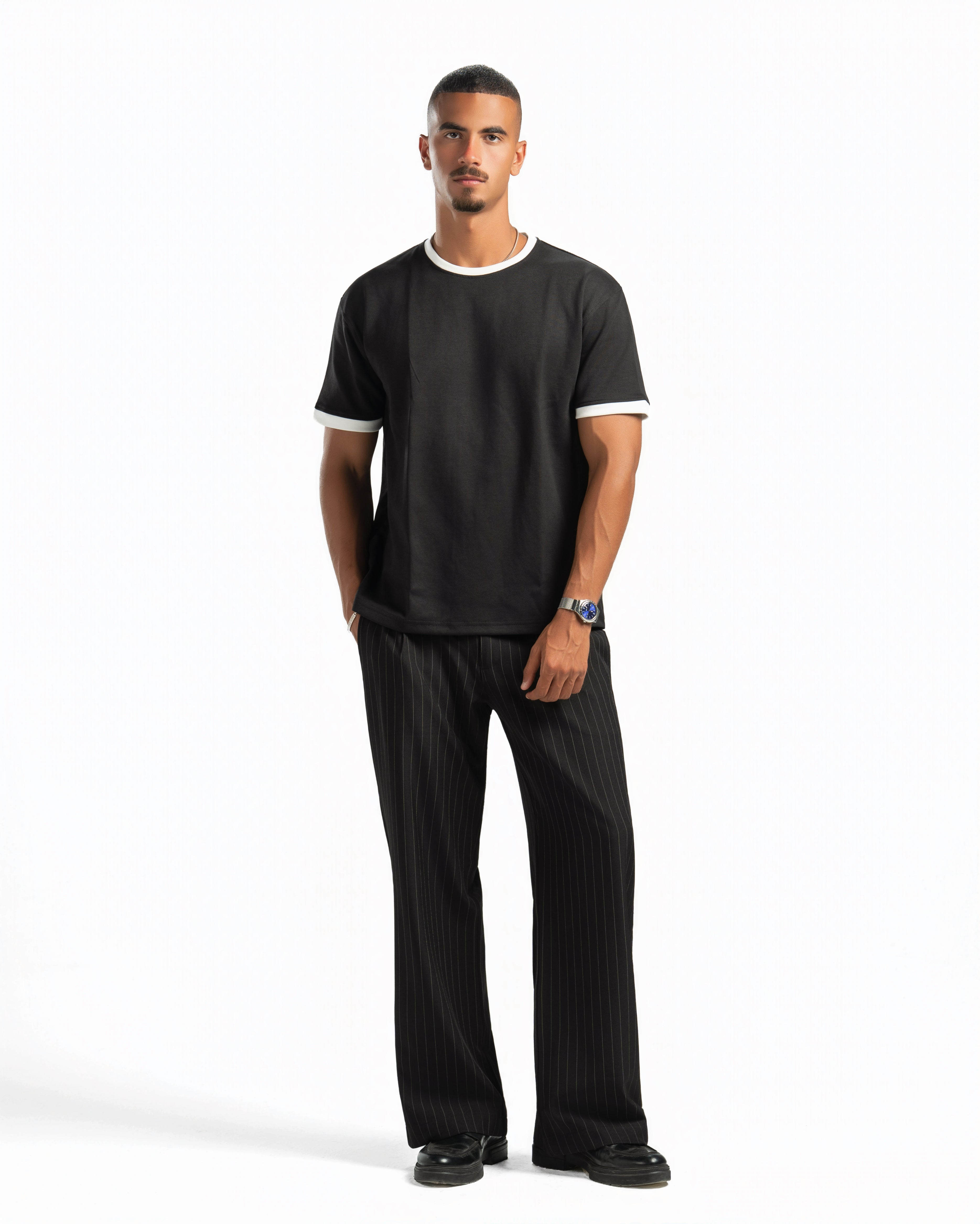 Men – Ringer Tee in Black, full-length