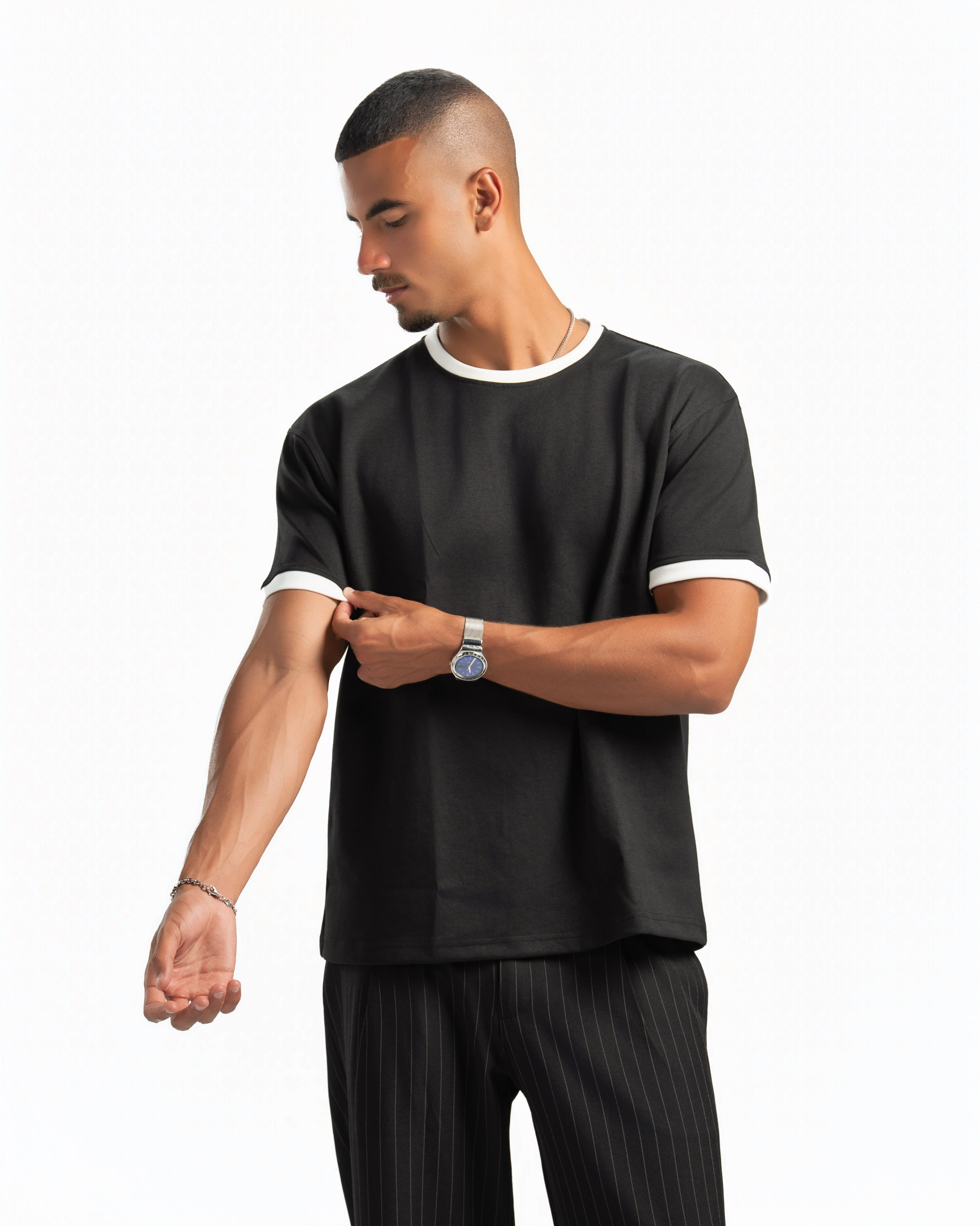 Men – Ringer Tee in Black, styled (cover)