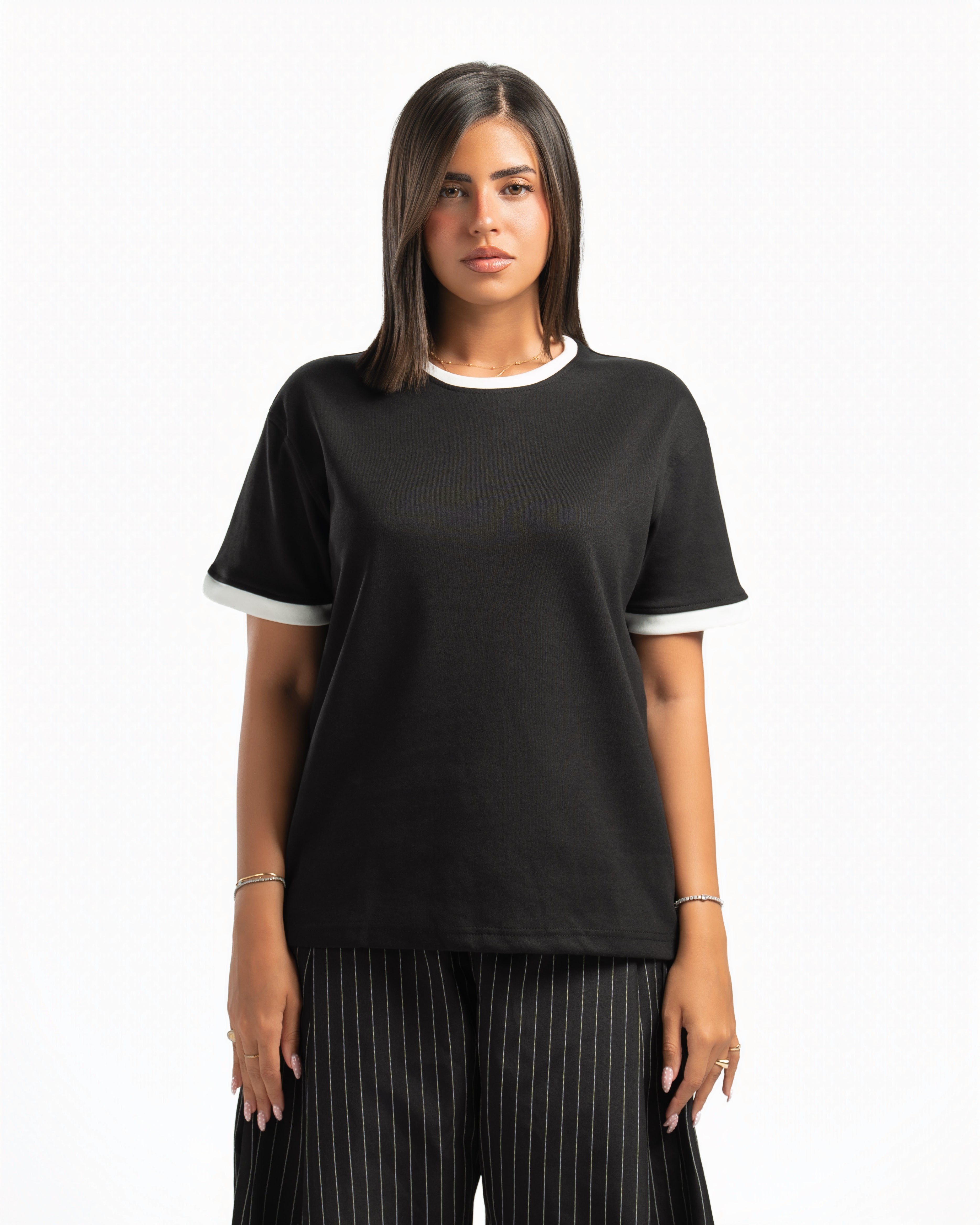 Women – Ringer Tee in Black, front view (cover)