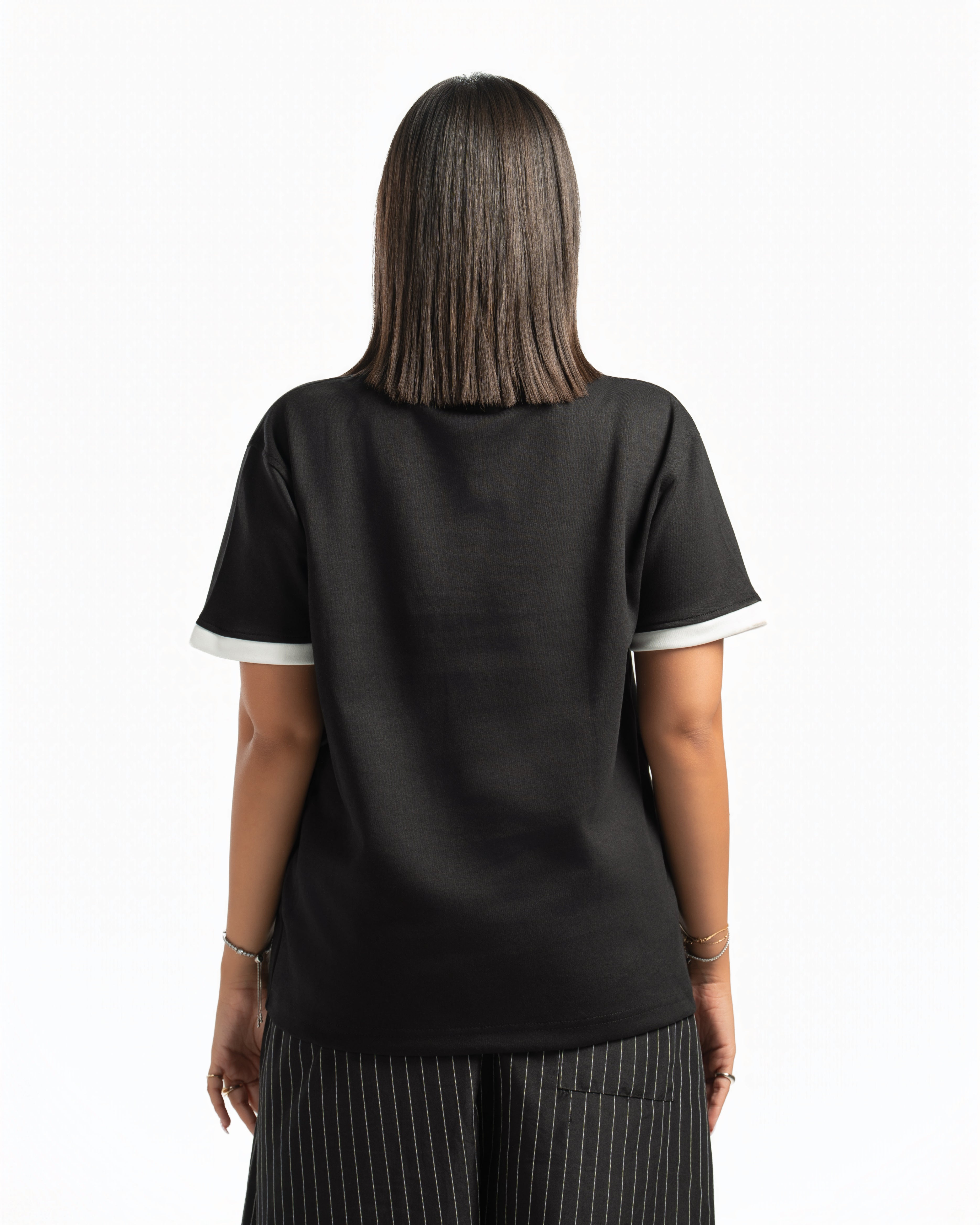 Women – Ringer Tee in Black, back view (cover)