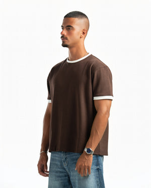 Men – Ringer Tee in Brown, side view (cover)