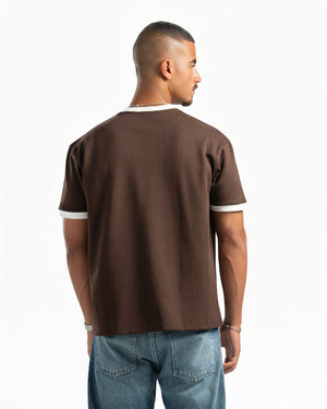 Men – Ringer Tee in Brown, back view (cover)