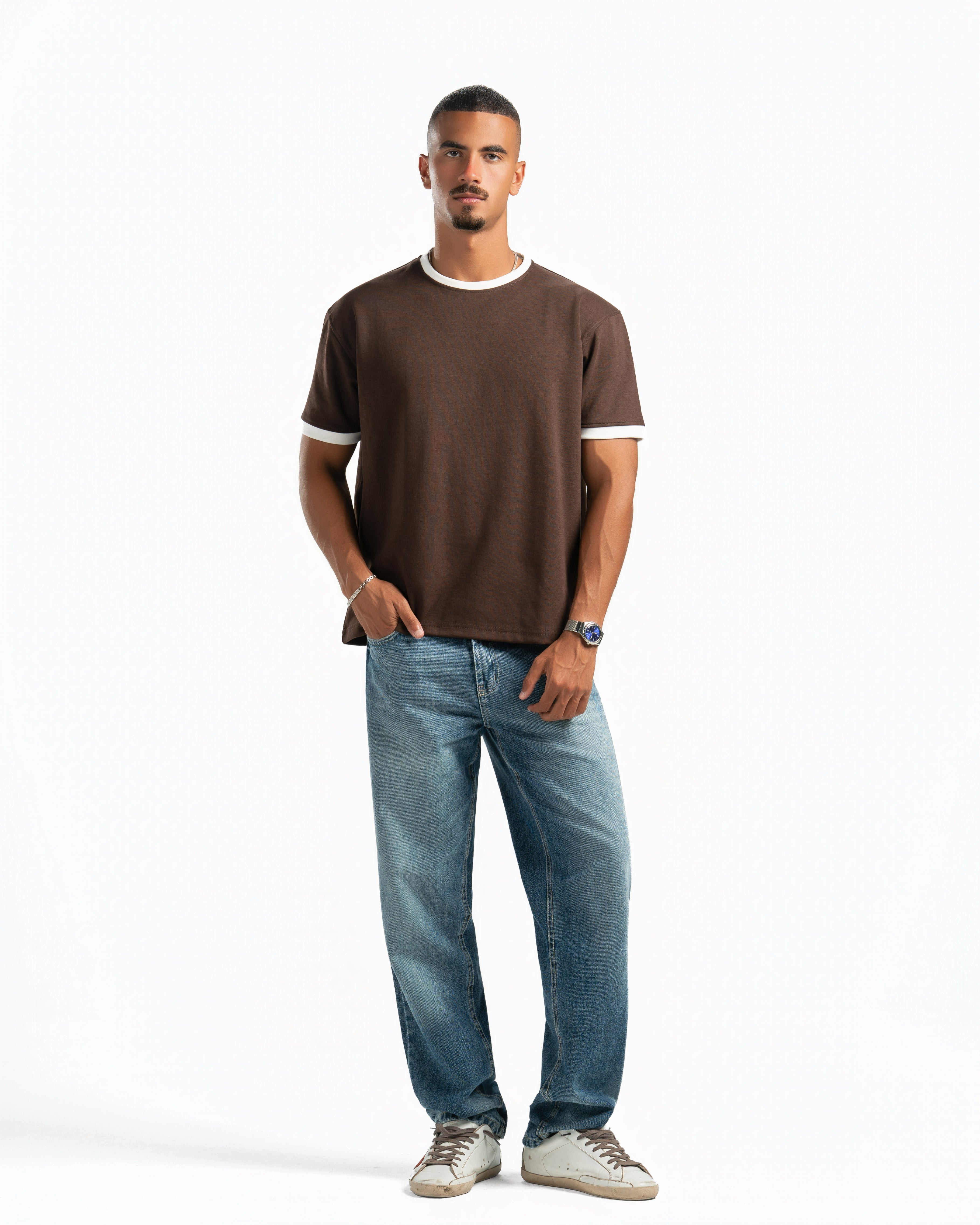Men – Ringer Tee in Brown, full-length