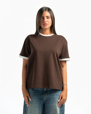 Women – Ringer Tee in Brown, front view (cover)