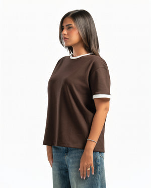 Women – Ringer Tee in Brown, side view (cover)