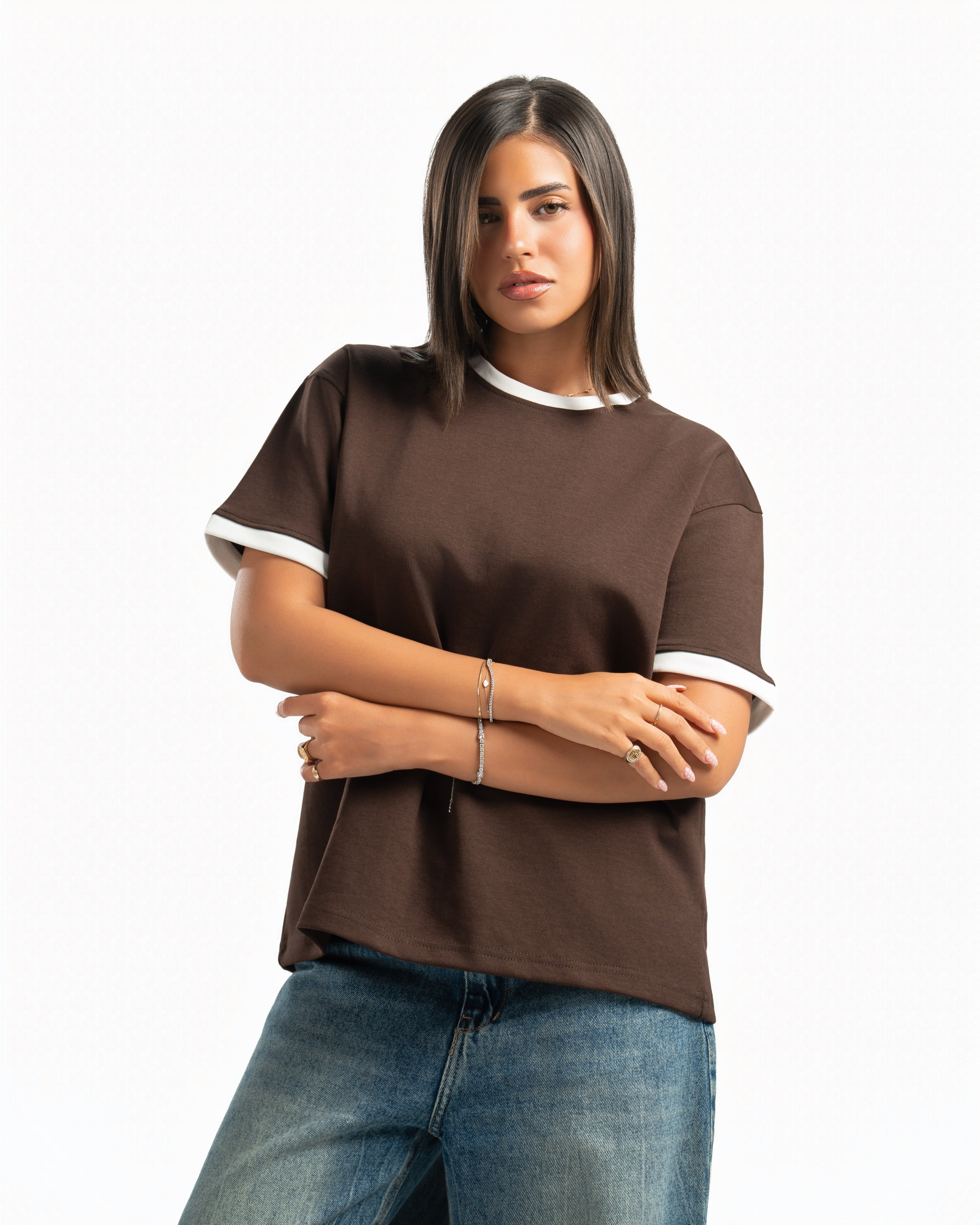 Women – Ringer Tee in Brown, styled (cover)