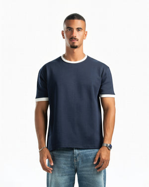 Men – Ringer Tee in Navy, front view (cover)