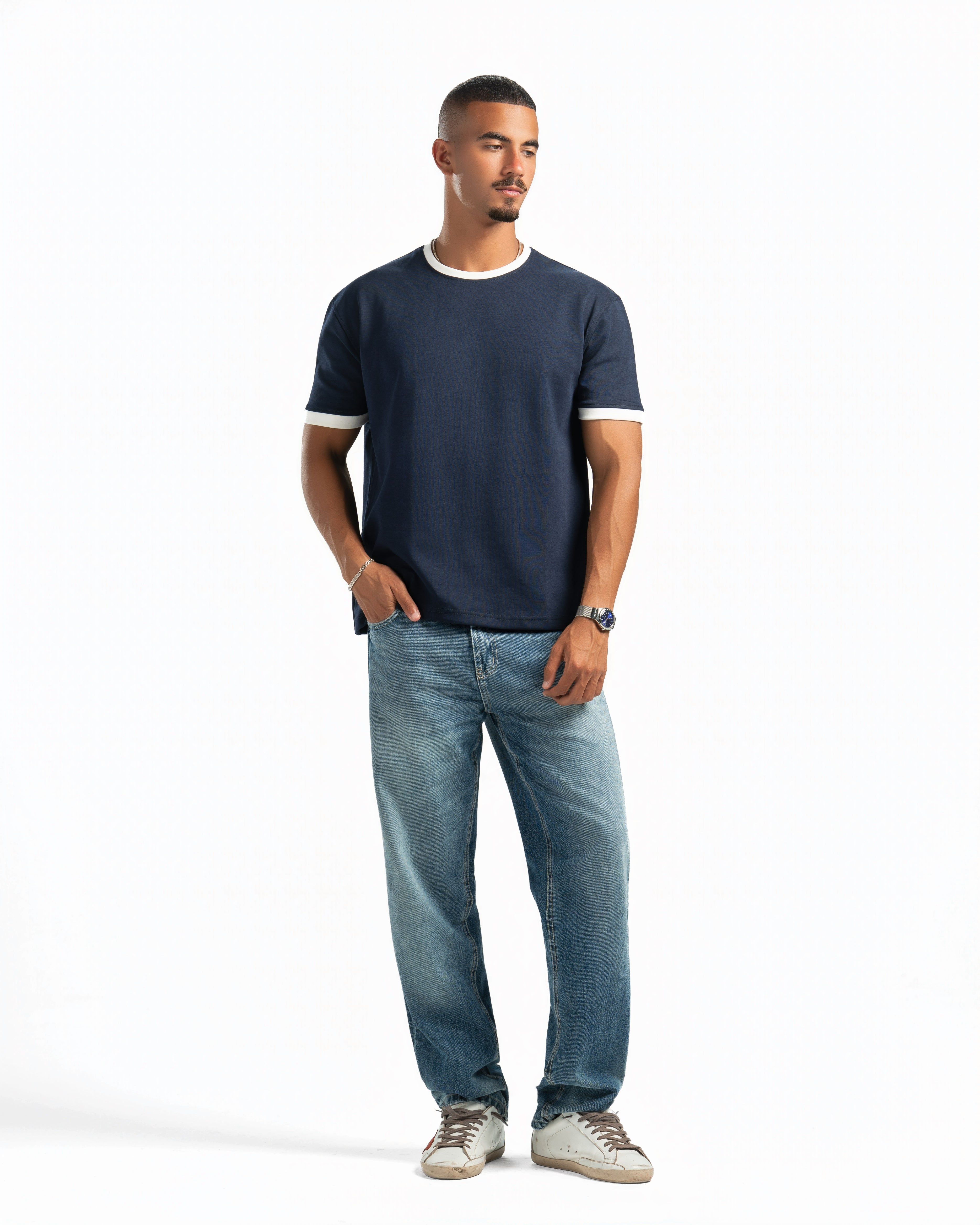 Men – Ringer Tee in Navy, full-length