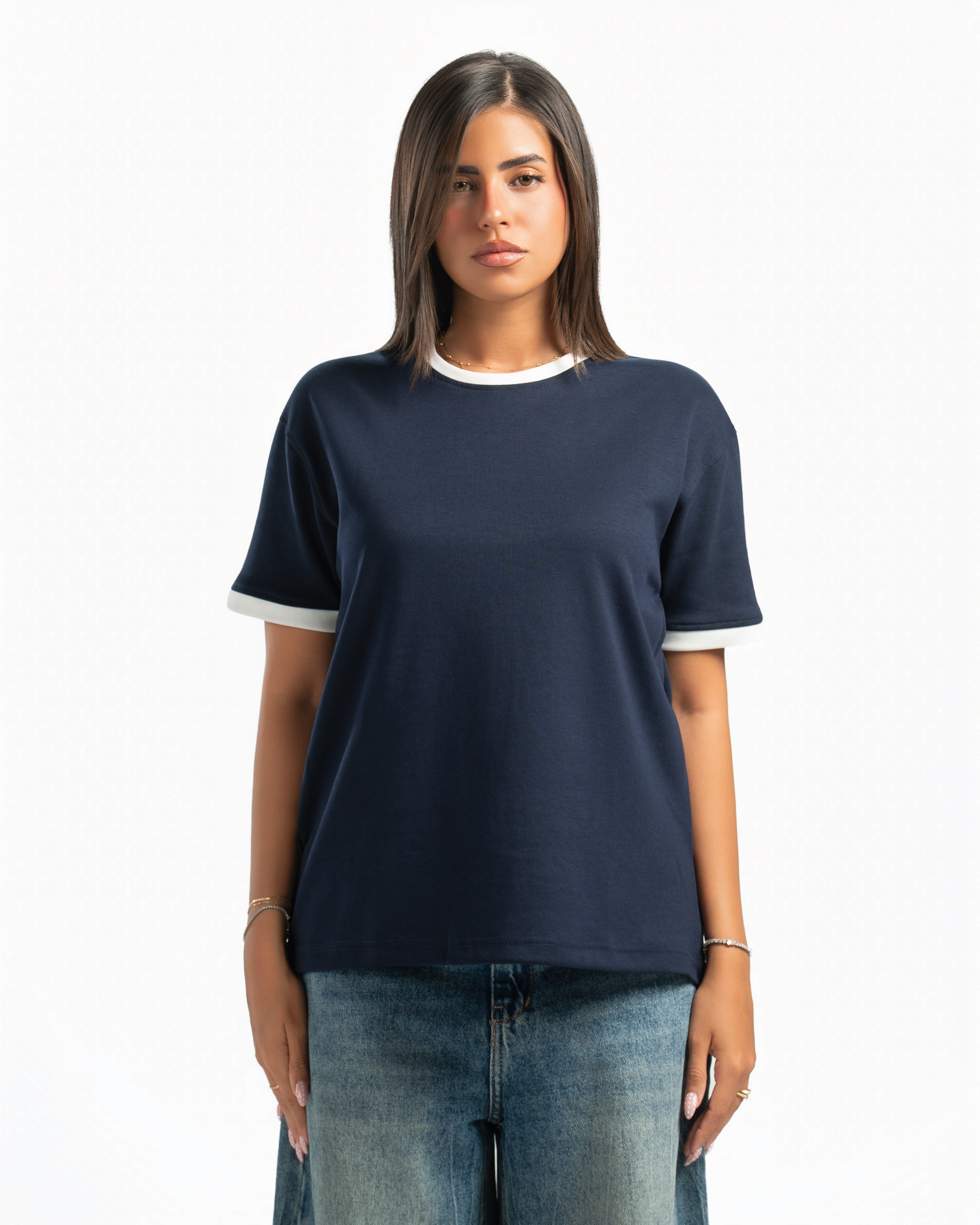 Women – Ringer Tee in Navy, front view (cover)
