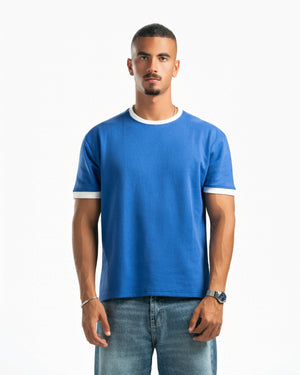 Men – Ringer Tee in Royal Blue, front view (cover)