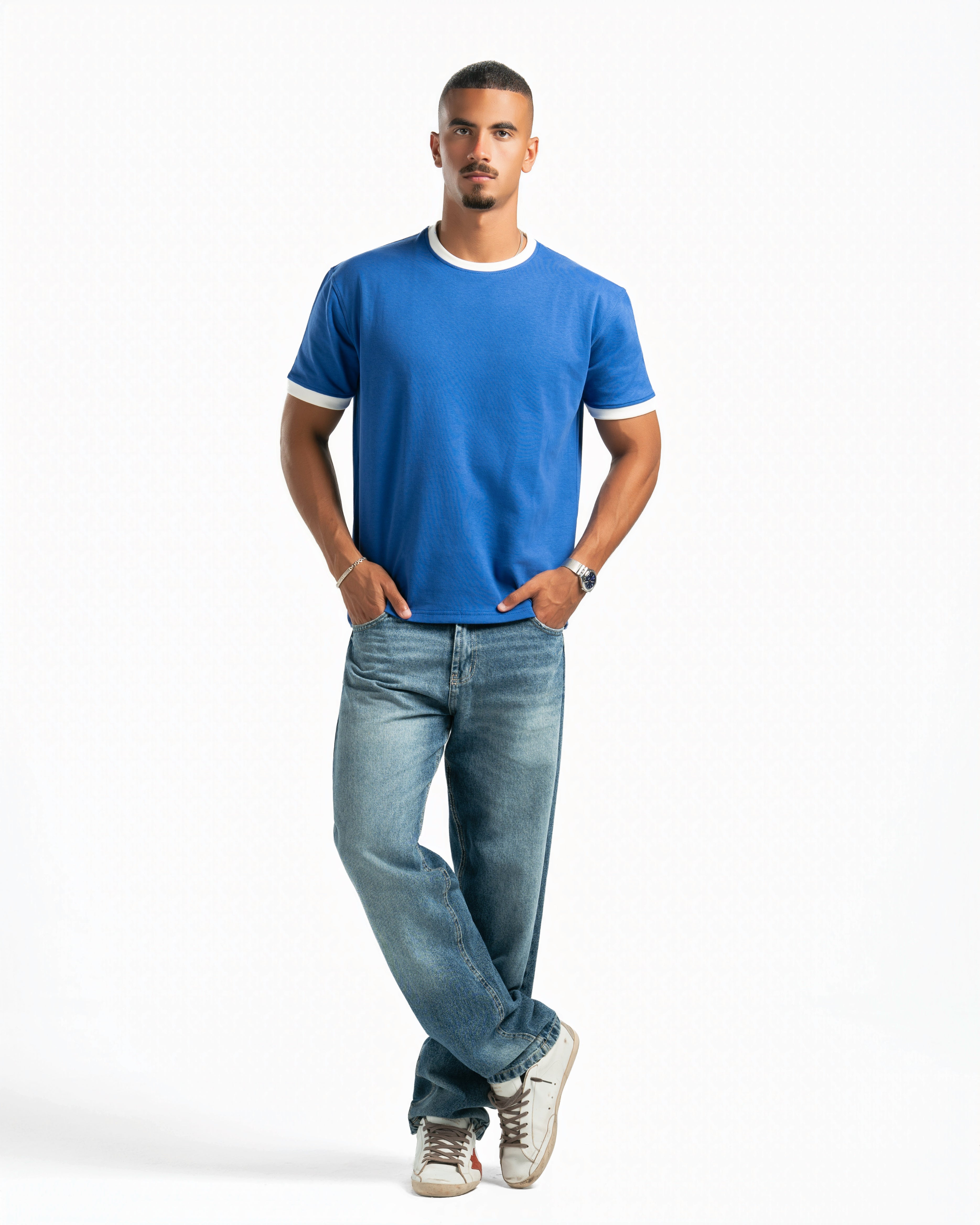 Men – Ringer Tee in Royal Blue, full-length