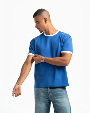Men – Ringer Tee in Royal Blue, styled (cover)