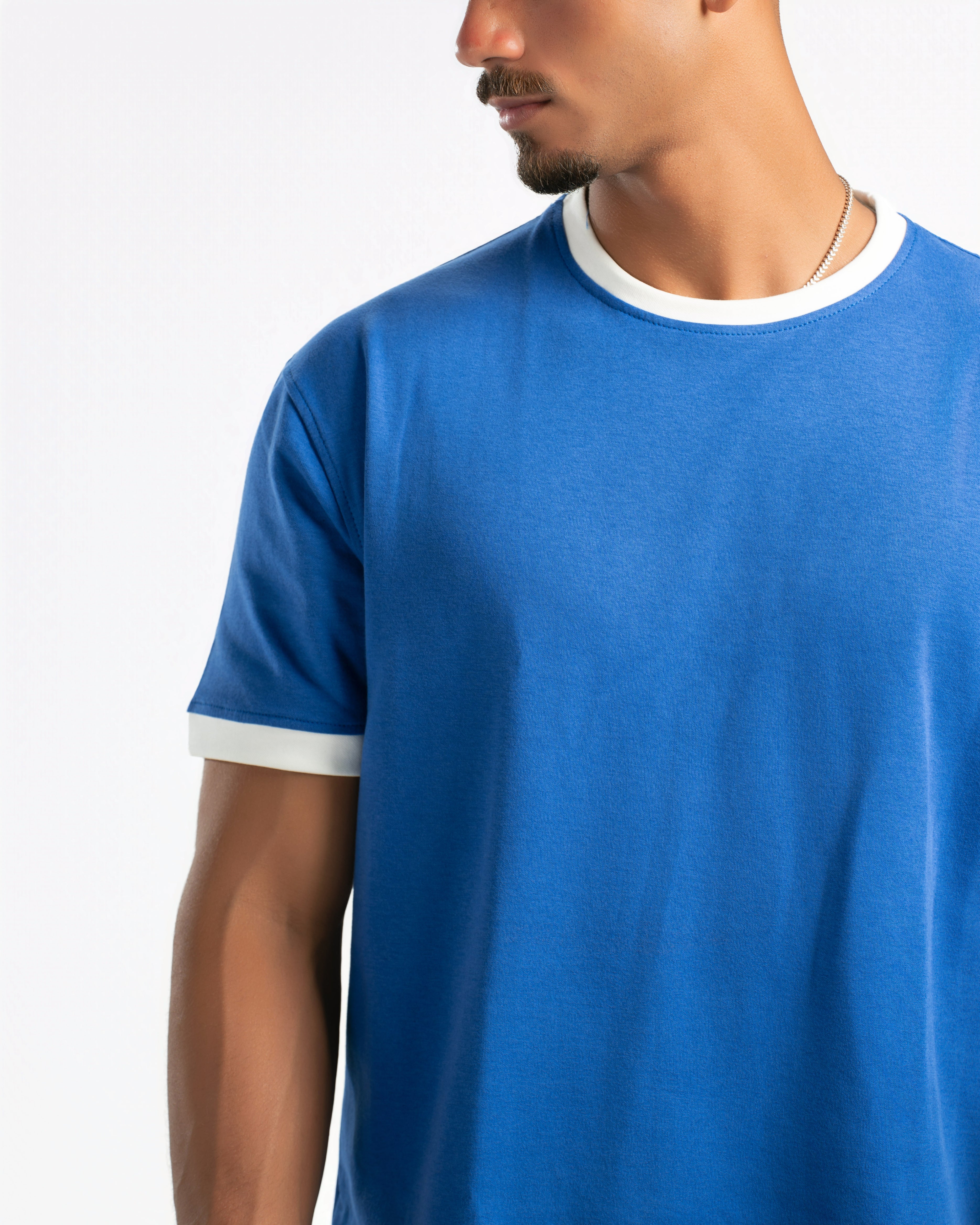 Men – Ringer Tee in Royal Blue, detail close-up (cover)