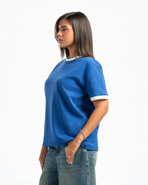 Women – Ringer Tee in Royal Blue, side view (cover)