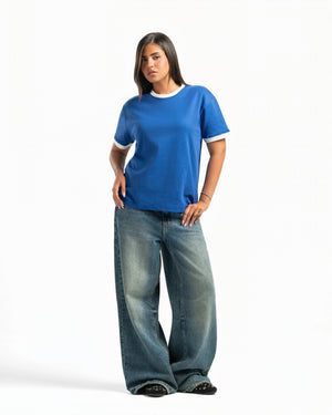 Women – Ringer Tee in Royal Blue, full-length