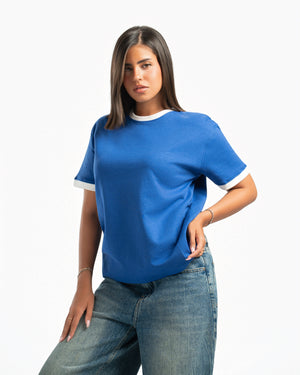 Women – Ringer Tee in Royal Blue, styled (cover)