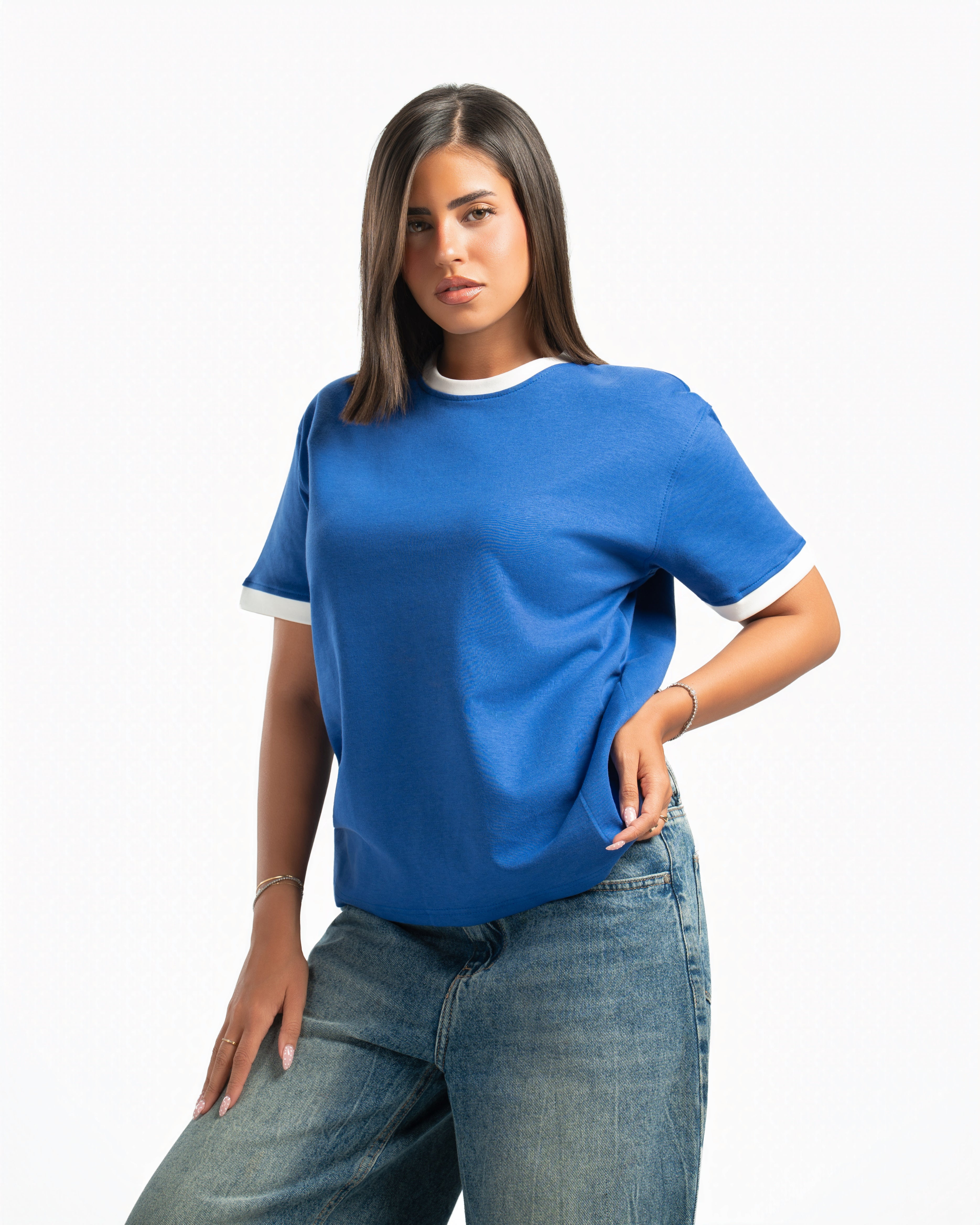 Women – Ringer Tee in Royal Blue, styled (cover)
