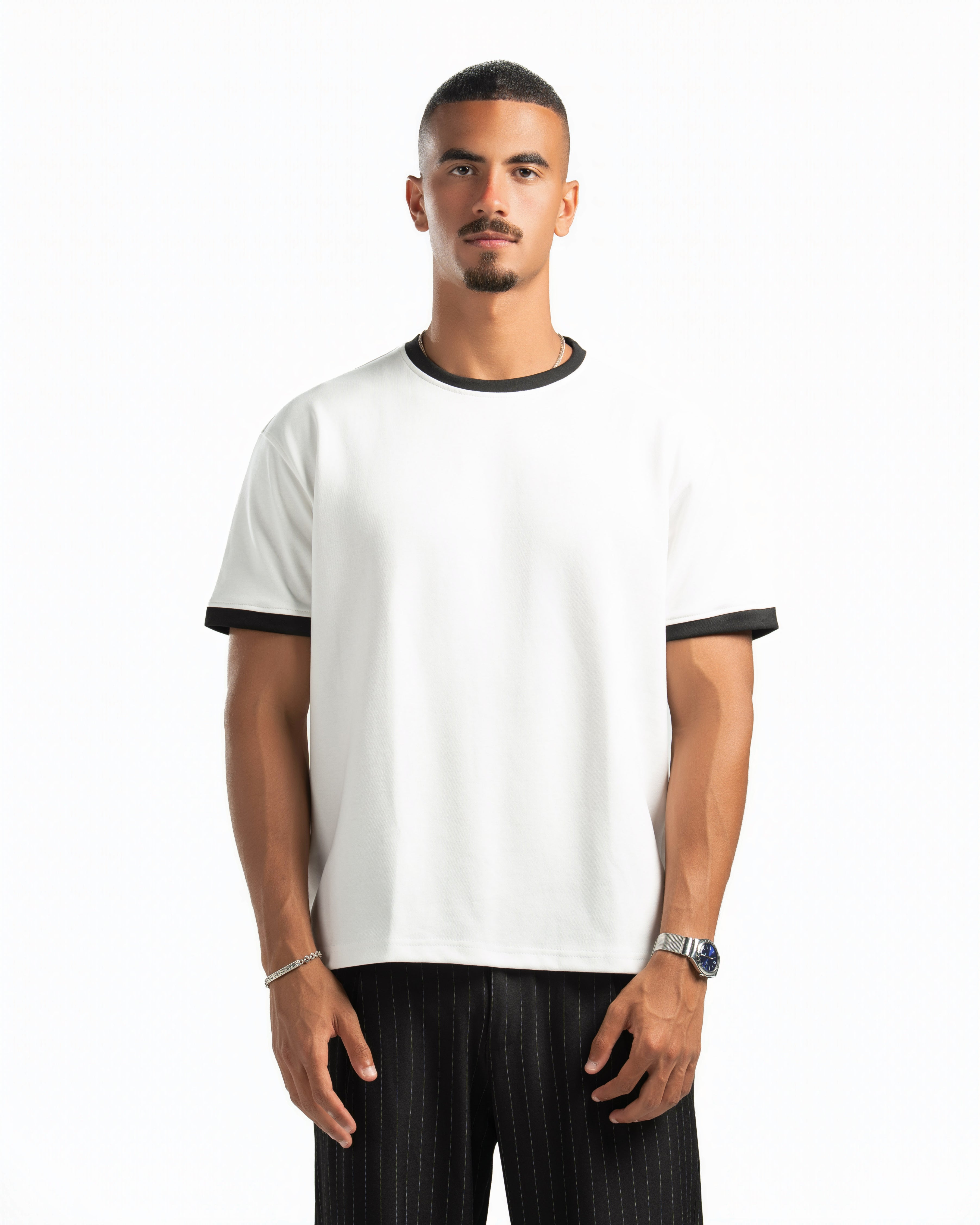 Men – Ringer Tee in White, front view (cover)