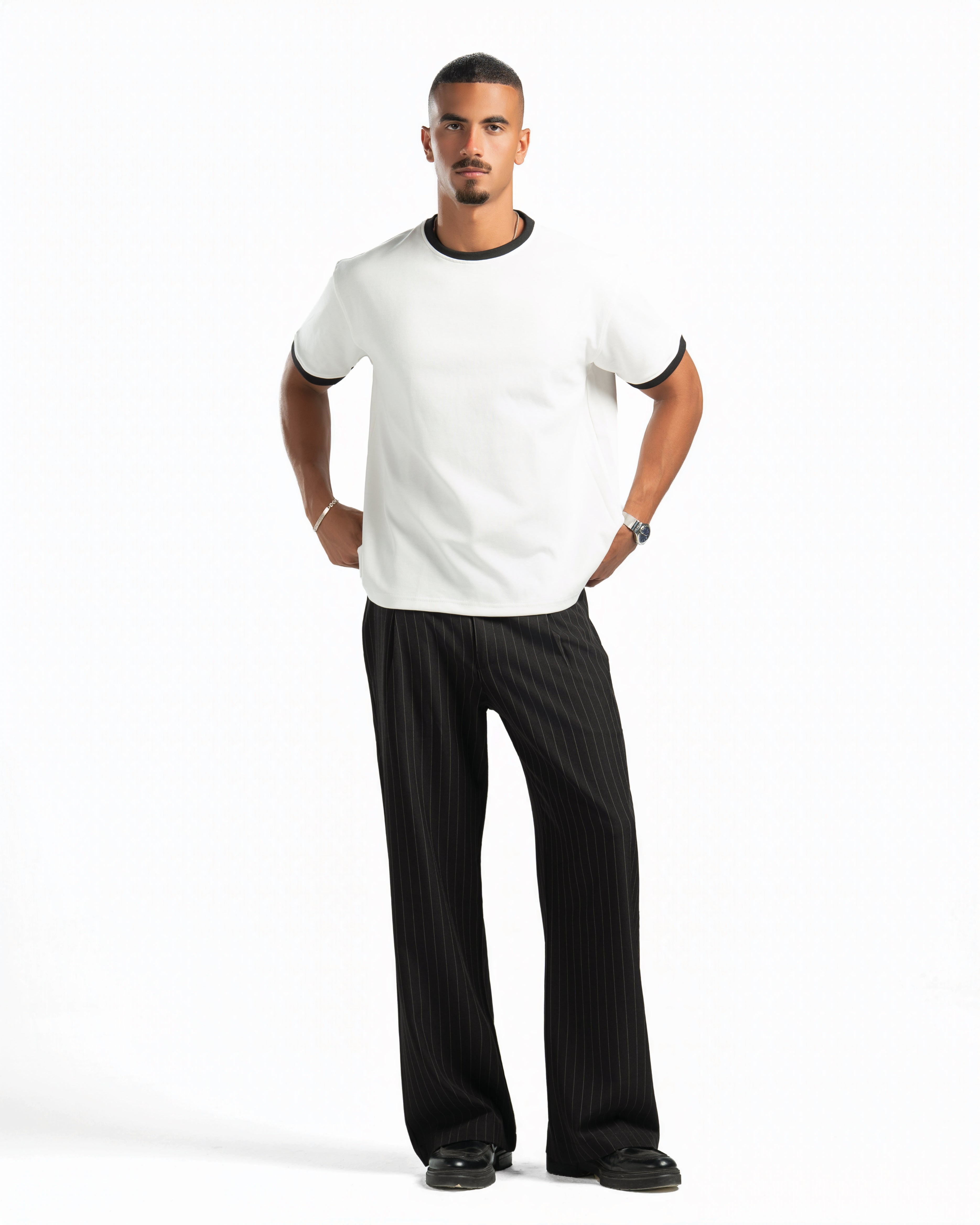 Men – Ringer Tee in White, full-length