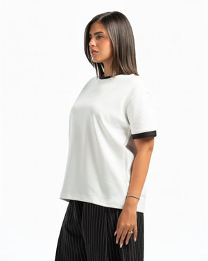 Women – Ringer Tee in White, side view (cover)