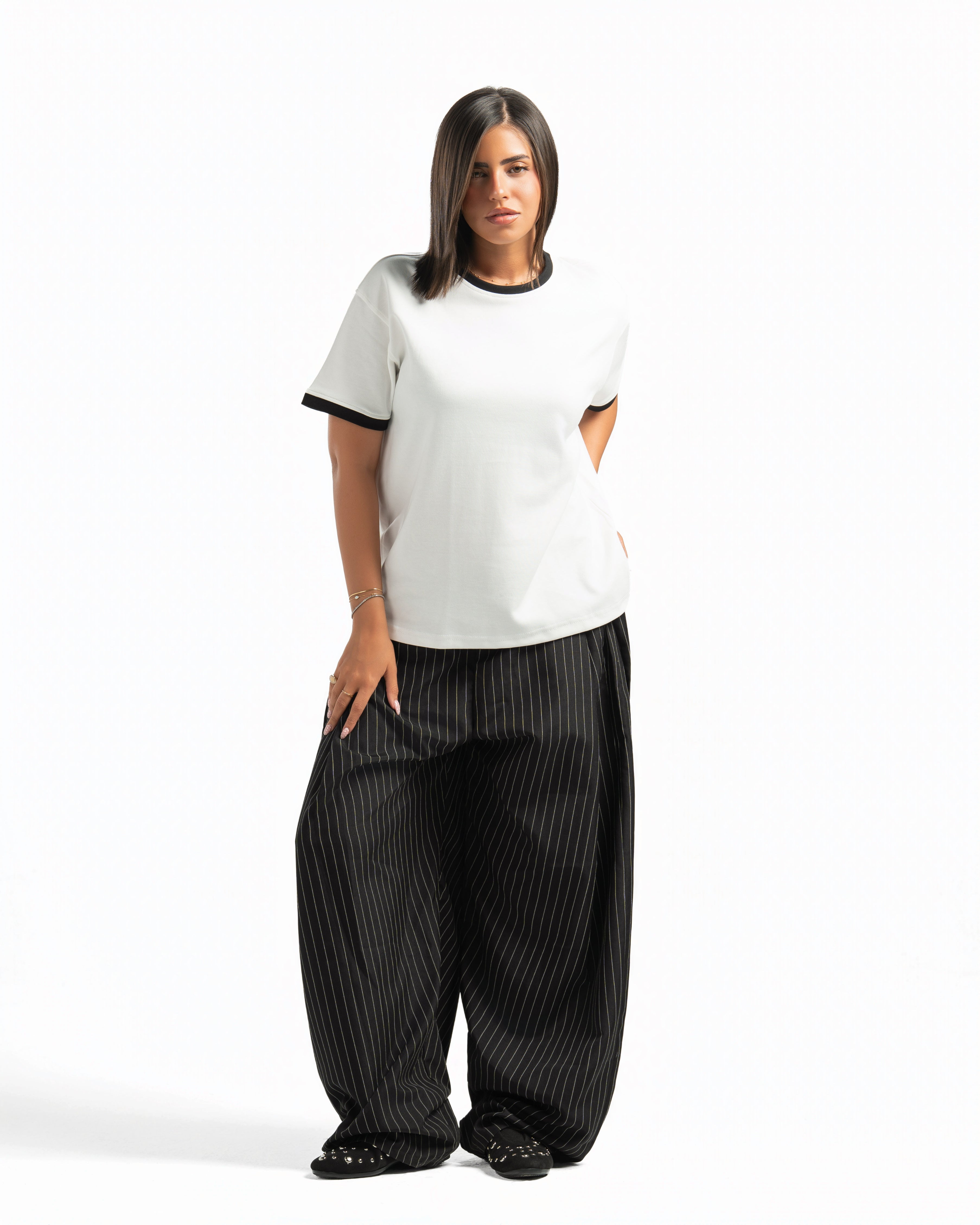 Women – Ringer Tee in White, full-length