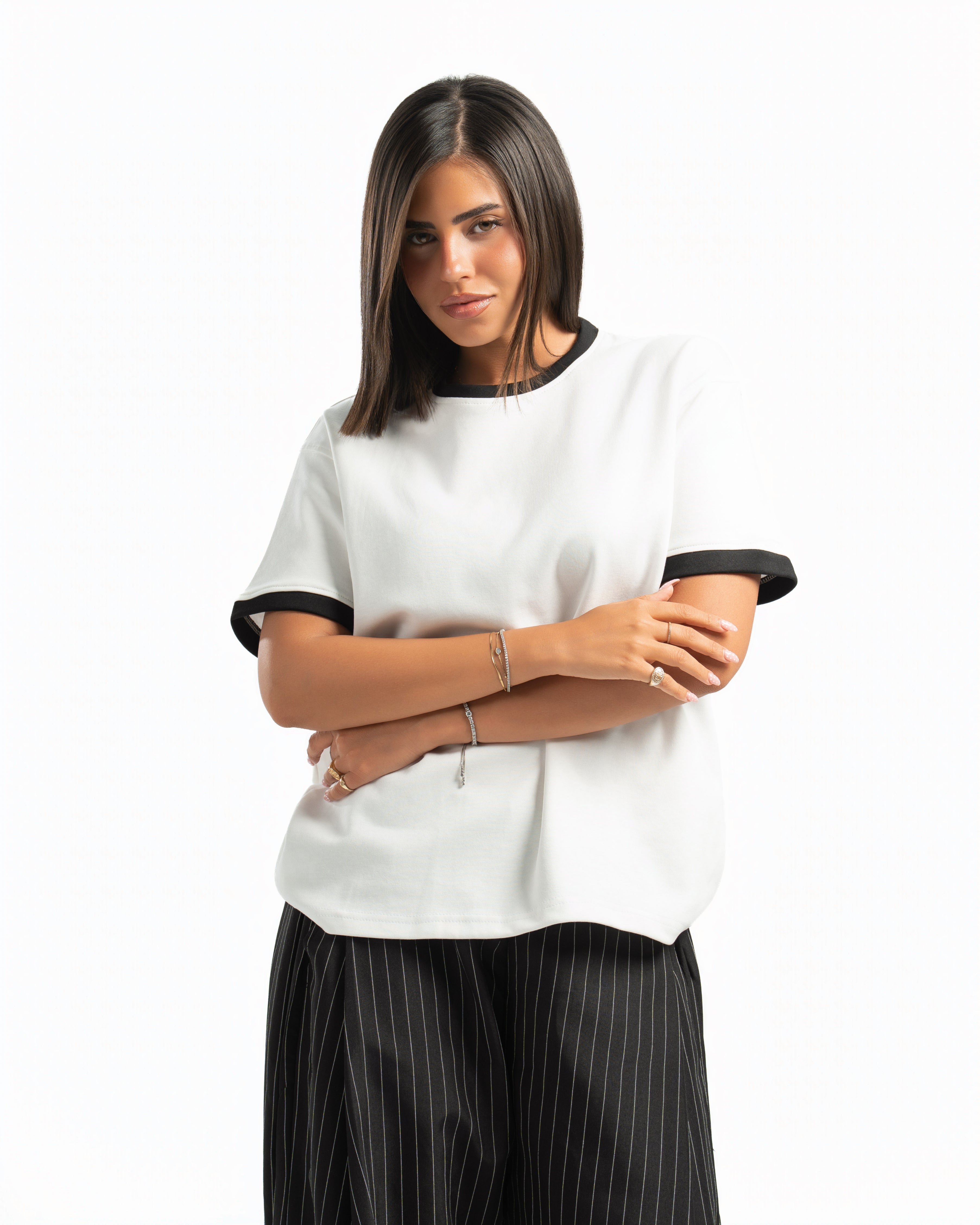 Women – Ringer Tee in White, styled (cover)